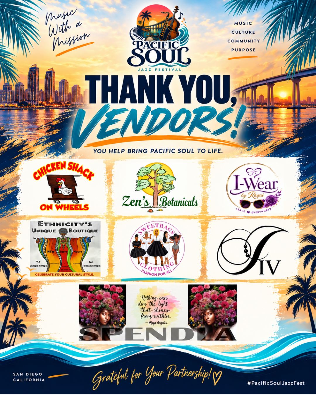 Pacific Soul Jazz Festival thank you to 2026 vendors — vendor group two